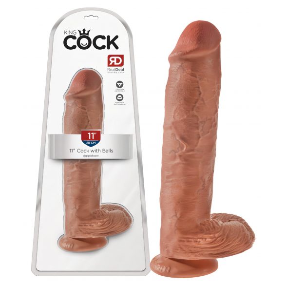 King Cock 11 - Haftfuß-Dildo mit Hoden (28cm) - dunkel natur