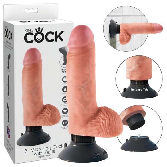 King Cock 18 cm Saugnapf-Vibrator - natur