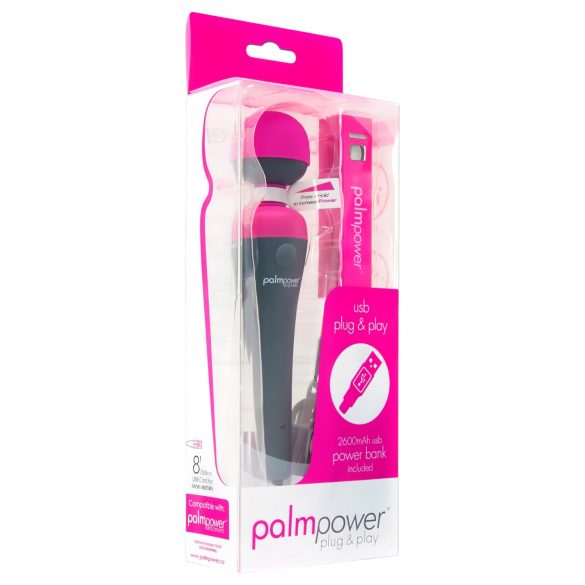 PalmPower Wand - Vibrierender Massagierer mit Powerbank (pink-grau)