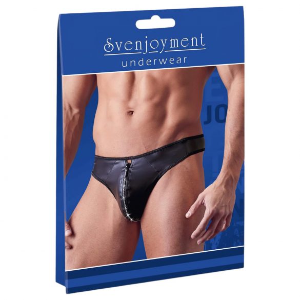 Svenjoyment - Glänzender Herren-String mit Strasszipper (Schwarz) - XL