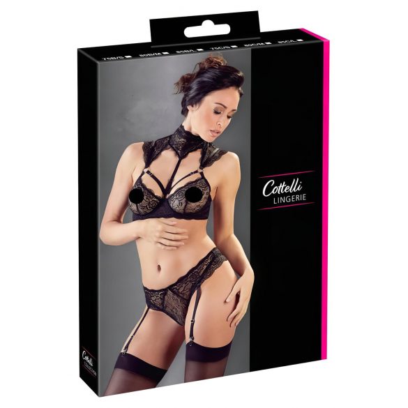 Cottelli - Spitzendessous-Set mit Kragen (Schwarz) - 85B/L