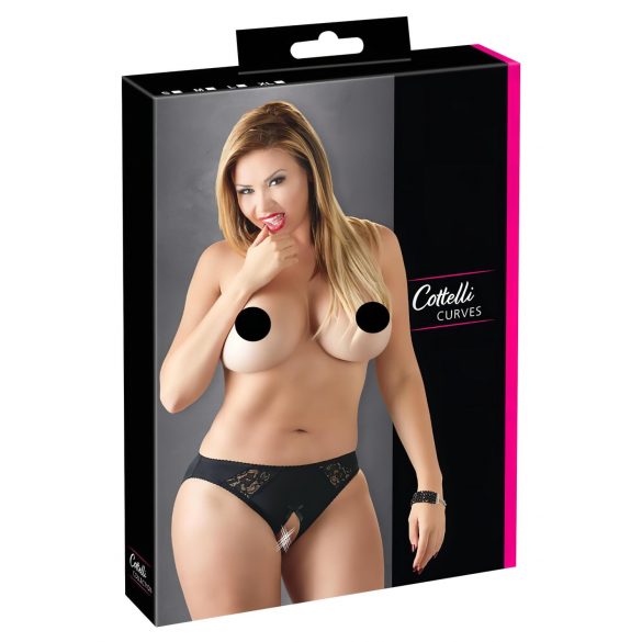 Cottelli Plus Size - Spitzen-String, ouvert (schwarz) - 2XL