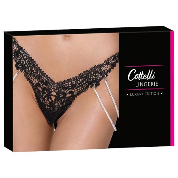 Cottelli - Luxus Stickerei Perlen Tanga (Schwarz) - M/L