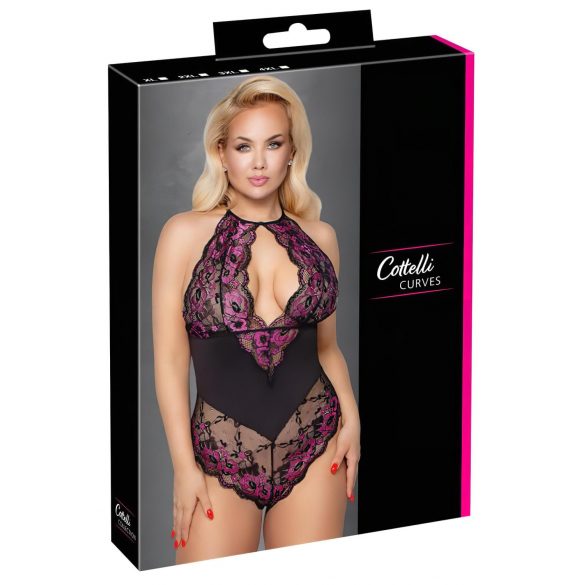 Cottelli Plus Size - Blumenbody (schwarz-lila)