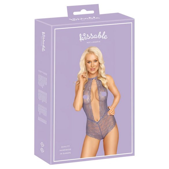 Kussbare Spitzenbody mit Halsband (Lila) - L/XL