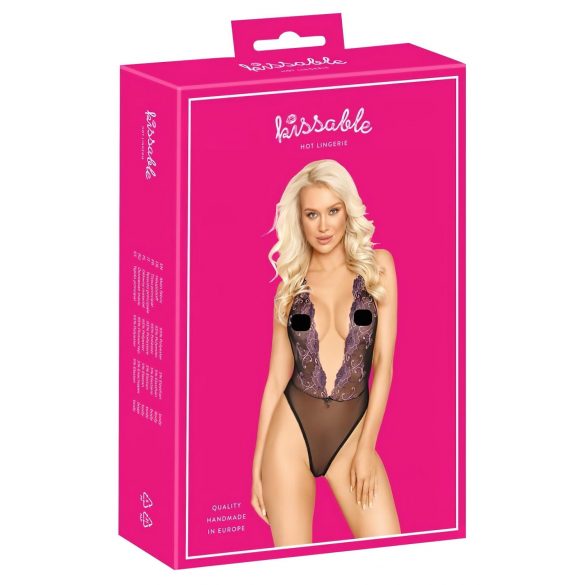 Küssbares - pink bestickter Body (schwarz) - L/XL