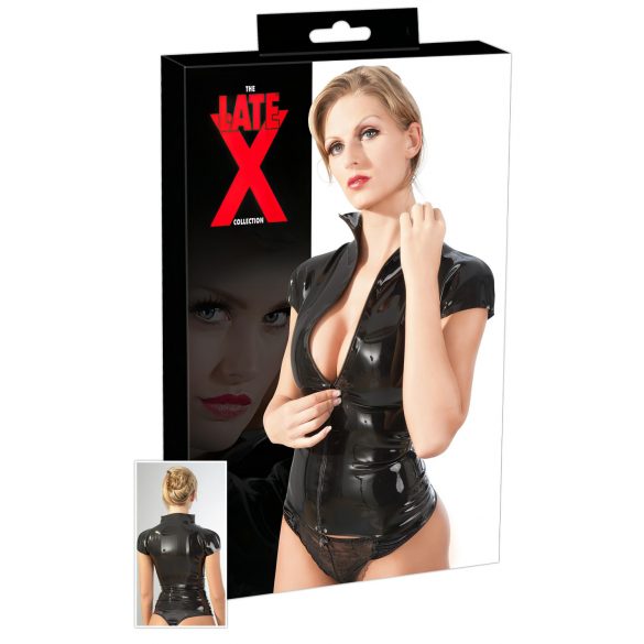 Latex Kurzarm-Oberteil mit Reißverschluss (schwarz) - 2XL