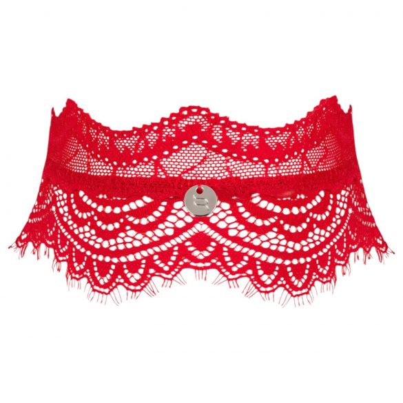 Obsessive Bergamore - Spitzenhalsband mit Kette (rot) S-L