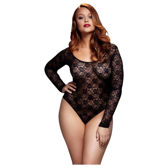 BACI Plus Size - Langarm Spitzenbody Schwarz (XL-XXL)