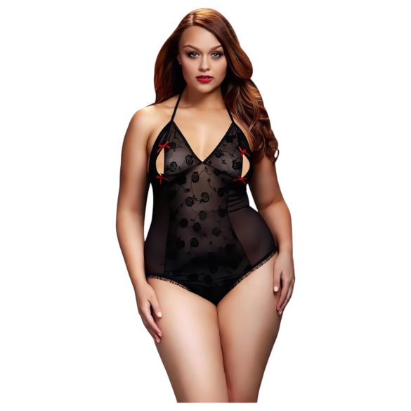 BACI Plus Size - Halsband Träger, transparentes Body - Schwarz (XL-XXL)